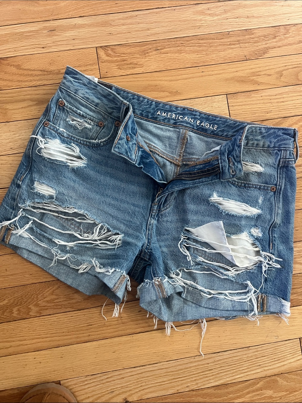 American Eagle Outfitters Ripped Light Blue Denim Shorts